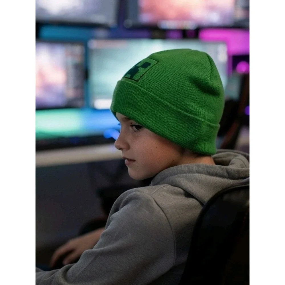 Minecraft Creeper Striped Ribbed‎ Cuffed Beanie Hat NWT Cozy Winter Wear Gift
